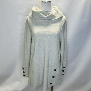 Soft Surroundings Sweater Womens Large Green Langley Cowl Neck Button Tunic New
